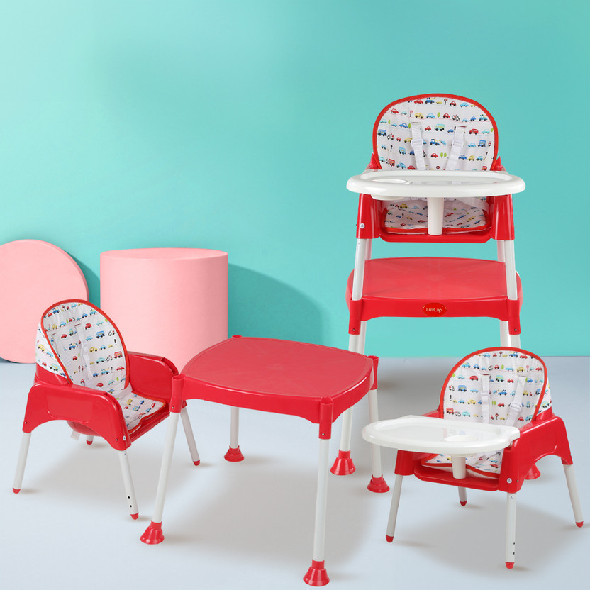 LuvLap 3-in-1 Convertible High Chair with 5-Point Safety Belts, 6 to 36 Months Baby(Red)