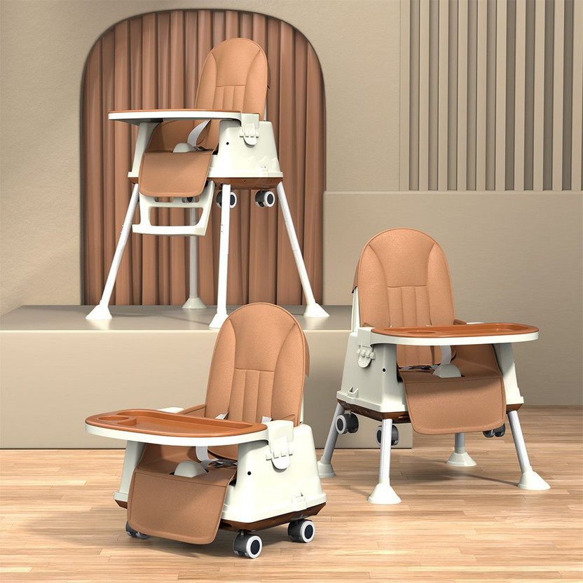 StarAndDaisy Foldable High Chair for baby/kids Recline Height Adjustable with Wheels(Coffee colour)