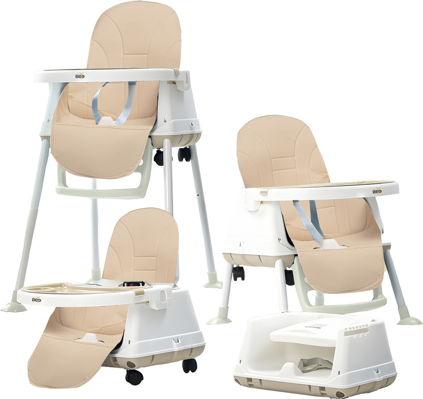 Golden Bee Deluxe 4 in 1 Baby High Chair,Feeding Seat,Tray,Wheels,Cushion Seat,6-36 months(White, Beige)