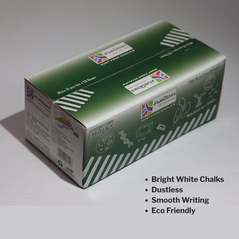 HueGlows Dustless Non-Toxic, Easy Erase, Smooth writing, Bulk Pack, Slate Pencil, White Chalks(200 Sticks)