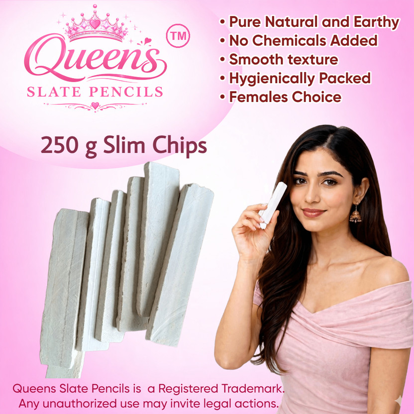 Queens Slatepencils 250g Girls Favourite Natural Slate Pencils Full Smooth and Soft White Chalk box , Premium Quality Pencil Chips Multi Purpose Use(250 ml)