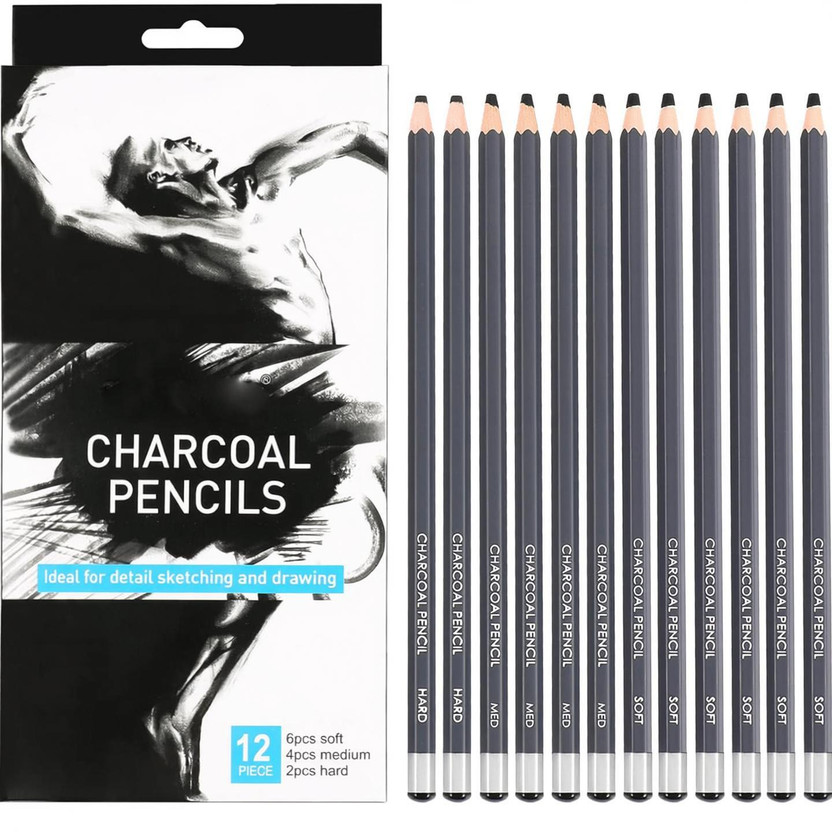 URBAN BOX Natural Charcoal 12 Pc Charcoal Pencils Drawing Set for Drawing,Sketching,Shading,Artist Pencils Stick(Pack of 12)