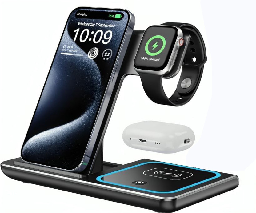 Cabepow 3 in 1 Wireless Charger 23W Foldable Stand for iPhone 17 to 12, iWatch,Airpods Charging Pad