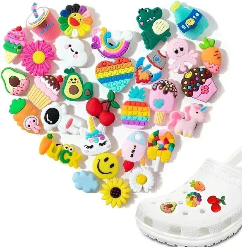 YUJASV 30Pcs Cartoon Clog Slipper Charms, Random Different Cute Shoe Decoration Charms Rubber Shoe Charm(Pack of 30)
