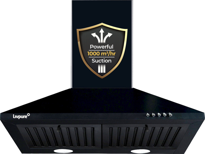LIVPURE AIRIS-NEO-60 Pyramid Shape 60 cm| 3 Layer Baffle Filter|Powerful suction | 5 Years Motor Warranty| Low Noise |LED Lamp | Push Button Control Wall Mounted Black 1000 CMH Chimney