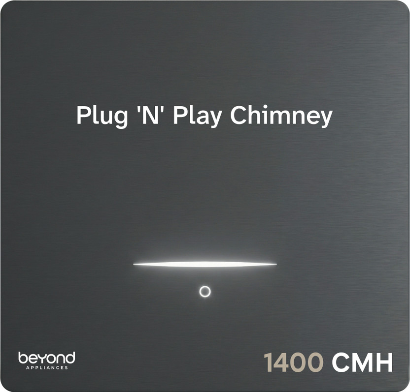Beyond Appliances CUBE PLUG AND PLAY CHIMNEY Auto Clean | Auto Clean | 5-Stage Charcoal Activated Filter | Touch Control | 3-way Suction | 48dB Low Noise Wall Mounted Grey 1400 CMH Chimney
