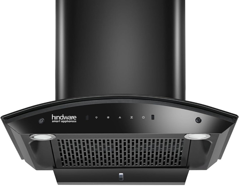 Hindware Smart Appliances Nadia IN 60 cm Auto Clean | Curved Glass | Filterless | Touch Control, Motion Sensor | Powerful Suction | Wall Mounted Black 1500 CMH Chimney