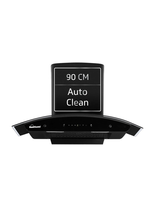 Sunflame Sunflame Lamia 90 FL HAC TC 1400 CMH 90 cm Auto Clean Chimney(Wall Mounted, Black) - Flipkart Deal