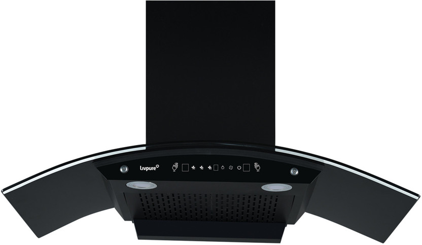 LIVPURE Swift-90 1400 CMH 90 cm Curved Glass 90 cm| 6 Years Motor Warranty|Heat Autoclean| Gesture Control| Filterless|Powerful Suction | Low Noise Auto Clean Chimney(Wall Mounted, Black)