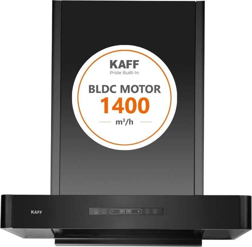 Kaff KET 60B-DC BLDC Motor T Shape, Filterless, 9 Speed, Real Time Display 1400 CMH 60 cm BLDC Filterless Touch/Gesture Control Color Digital Display 2 yr Comprehensive,12 yr Motor Warranty Low Noise , High Performance Matt Black Finish T- Shape Auto Clean Chimney(Wall Mounted, Black)
