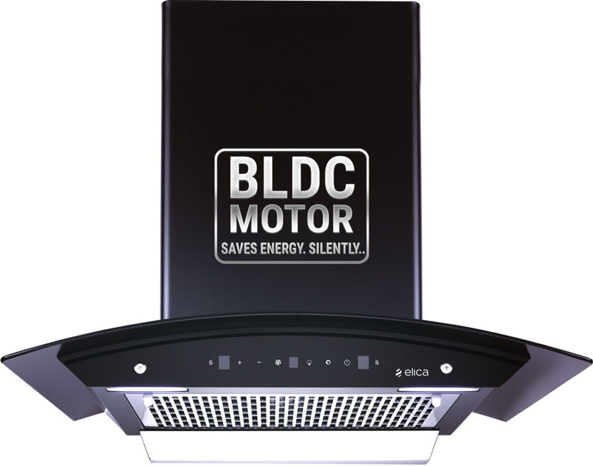 Elica WDFL 600 BLDC HAC LTW MS NERO Auto Clean Curved Glass 60 CM | BLDC Motor | 15 Years Motor Warranty|Heat Autoclean| Gesture Control| Filterless|Powerful Suction | Low Noise Wall Mounted Black 1500 CMH Chimney