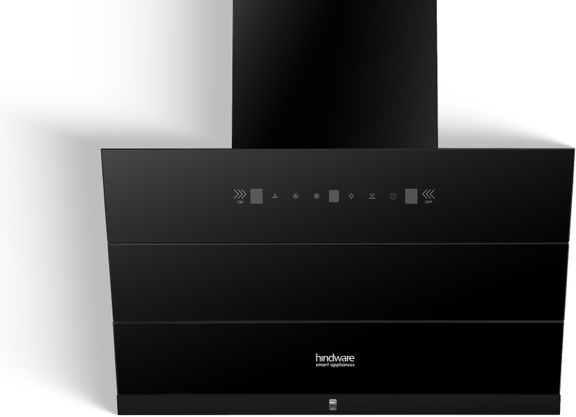 Hindware Smart Appliances Greta Neo 75 Auto Clean | Maxx Technology | Slant | Filterless | Touch Control | Motion Sensor | 10 Years Motor Warranty | Energy Efficient LED Light | Powerful Suction | Low Noise | Wall Mounted Black 1350 CMH Chimney