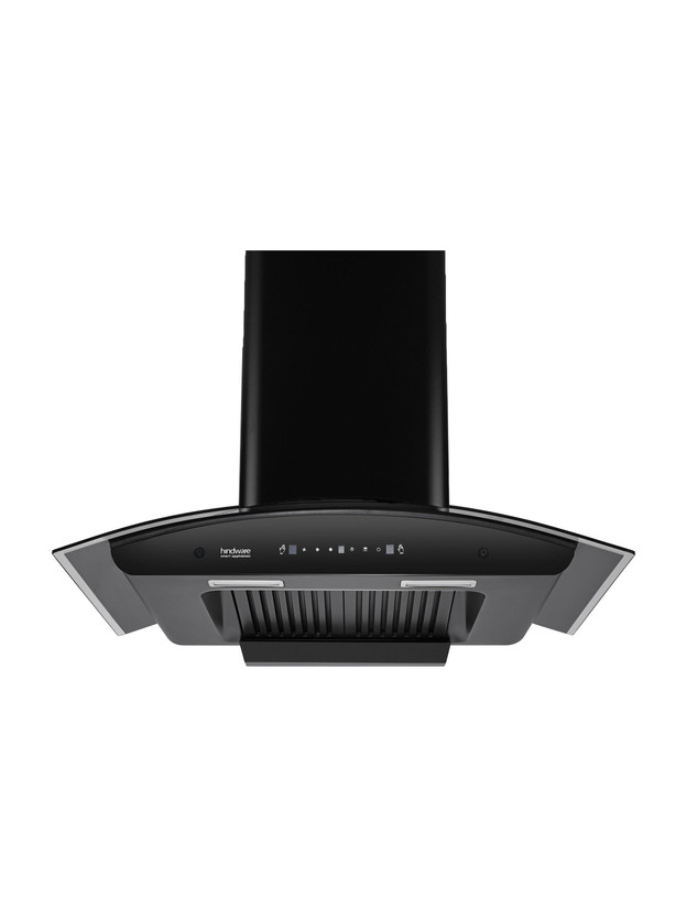 Hindware Smart Appliances Nevio Plus 90 IN 1300 CMH 90 cm | Curved Glass | Baffle Filter | Touch Control | Motion Sensor | 10 Years Motor Warranty | Energy Efficient LED Light | Powerful Suction | Auto Clean Chimney(Wall Mounted, Black)