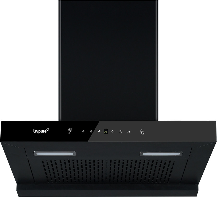 LIVPURE Evora-75 Auto Clean T-Shape 75 cm | 10 Years Motor Warranty| Heat Autoclean| Gesture Control|Filterless| Powerful Suction | Low Noise Wall Mounted Black 1350 CMH Chimney