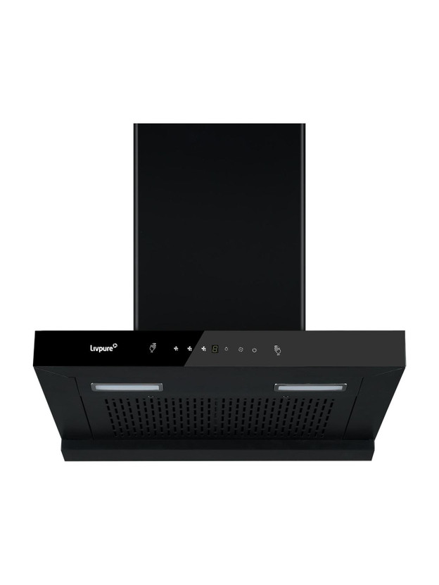 LIVPURE Evora-75 1450 CMH 75 cm T-Shape 75 cm | 10 Years Motor Warranty| Heat Autoclean| Gesture Control|Filterless| Powerful Suction | Low Noise Auto Clean Chimney(Wall Mounted, Black)