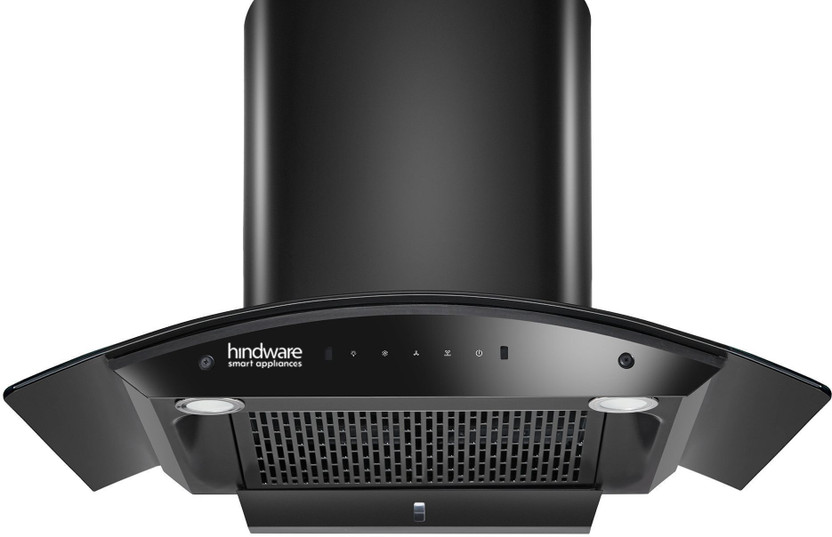 Hindware Smart Appliances Ripple 90 IN Auto Clean | Curved Glass | Filterless | Touch Control | Motion Sensor | 10 Years Motor Warranty | Energy Efficient LED Light | Powerful Suction | Wall Mounted Black 1350 CMH Chimney
