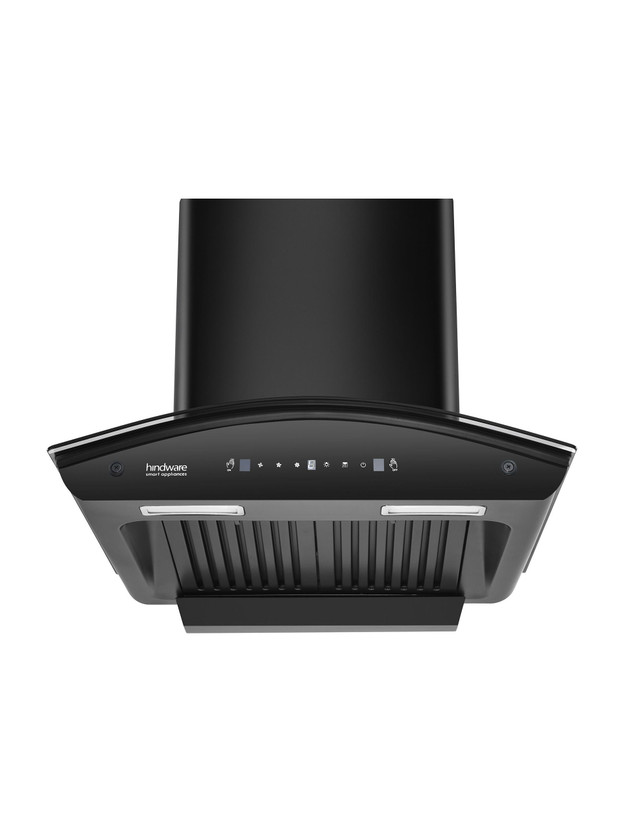 Hindware Smart Appliances Nevio Plus 60 IN 1300 CMH 60 cm | Curved Glass | Baffle Filter | Touch Control | Motion Sensor | 10 Years Motor Warranty | Energy Efficient LED Light | Powerful Suction | Auto Clean Chimney(Wall Mounted, Black)