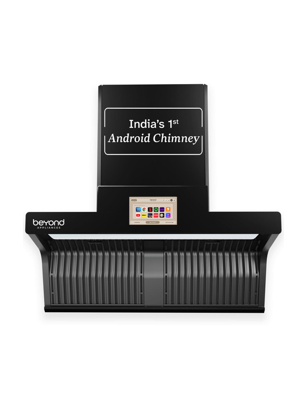 Beyond Appliances Orion 90cm Android Chimney 1600 CMH 90 cm Filterless |Smart Screen & Speaker | Touch Control | Android Chimney Auto Clean Chimney(Wall Mounted, Black)