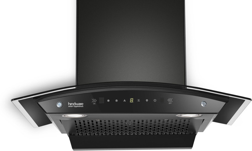 Hindware Smart Appliances Sancia 60 Auto Clean | Curved Glass | Filterless | Touch Control | Motion Sensor | 5 Years Motor Warranty | Energy Efficient LED Light | Powerful Suction | Wall Mounted Black 1200 CMH Chimney