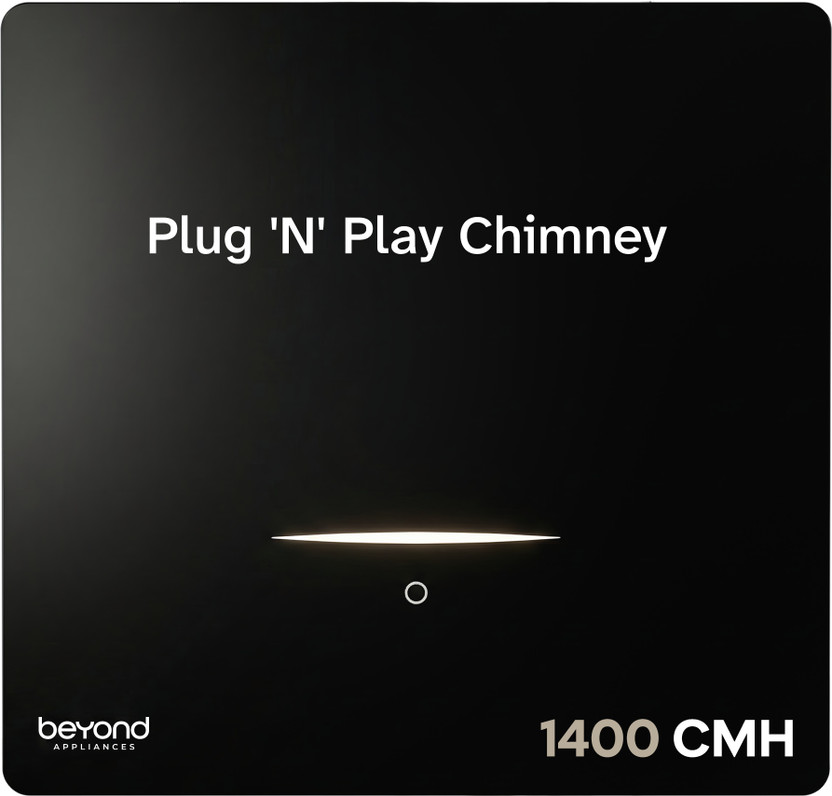 Beyond Appliances CUBE PLUG AND PLAY CHIMNEY Auto Clean | Auto Clean | 5-Stage Charcoal Activated Filter | Touch Control | 3-way Suction | 48dB Low Noise Wall Mounted Black 1400 CMH Chimney
