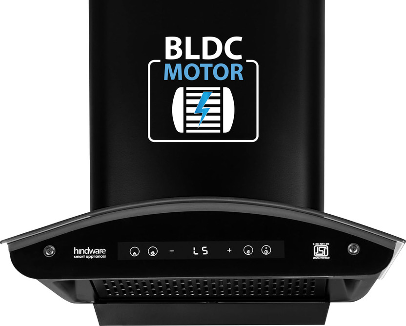 Hindware Smart Appliances Alexio Plus BLDC 60CM Auto Clean | Curved Glass | Filterless | Touch Control, Motion Sensor | Energy Efficient LED Light | Powerful Suction | Wall Mounted Black 1450 CMH Chimney