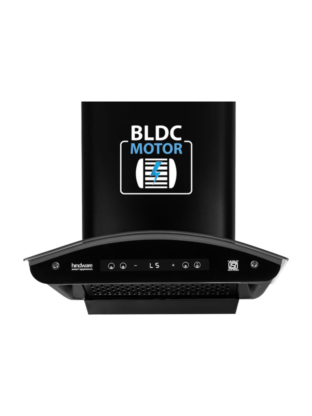 Hindware Smart Appliances Alexio Plus BLDC 60CM 1450 CMH 60 cm | Curved Glass | Filterless | Touch Control, Motion Sensor | Energy Efficient LED Light | Powerful Suction | Auto Clean Chimney(Wall Mounted, Black)