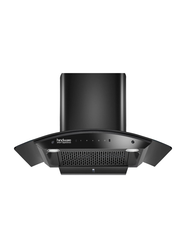 Hindware Smart Appliances Ripple Blk Plus Autoclean 90 IN 1500 CMH 90 cm | Curved Glass | Filterless | Touch Control | Motion Sensor | 10 Years Motor Warranty | Energy Efficient LED Light | Powerful Suction Auto Clean Chimney(Wall Mounted, Black)