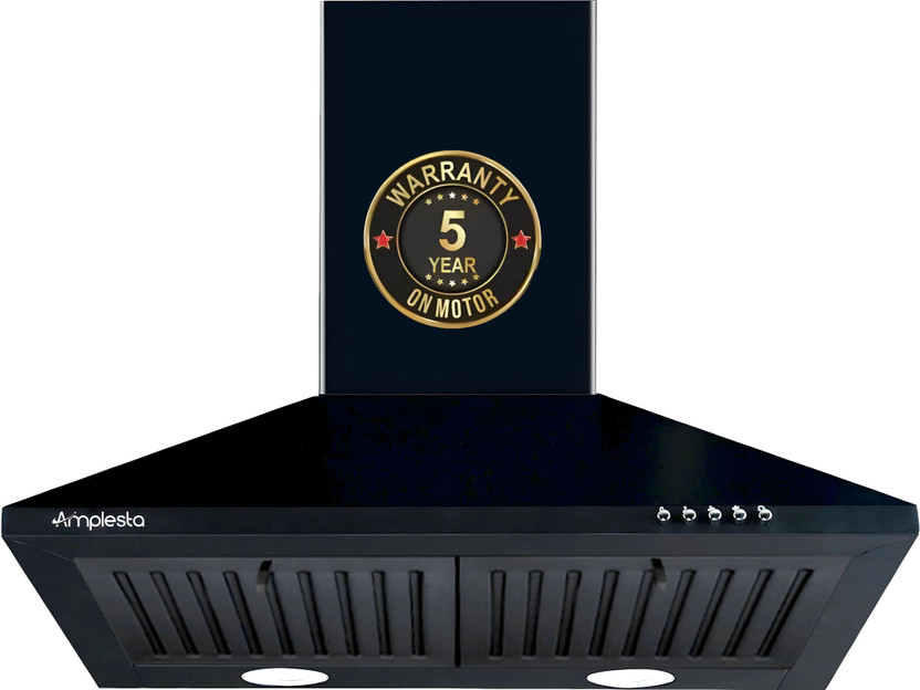 Amplesta EcoFlow 60cm Pyramid Kitchen chimney, 1150 CMH, Baffle Filter, 130W Copper Motor Wall Mounted Black 1150 CMH Chimney