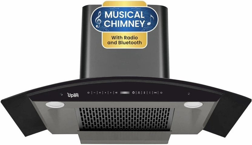 Uplift Disco 90 Musical 1550 CMH 90 cm Curve Glass 11 Filterless Inbuilt Radio & Bluetooth Powerful suction Low Noise Auto Clean Chimney(Wall Mounted, Black)