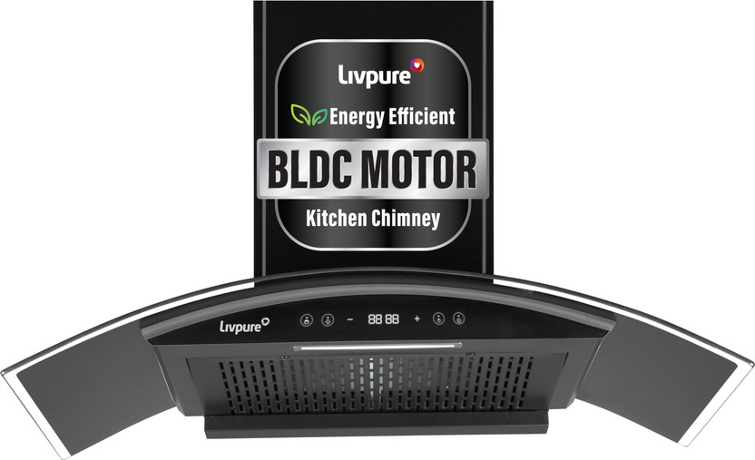 LIVPURE ETERNA-BLDC-90-FL-HAC 1600 CMH 90 cm Auto Clean Chimney(Wall Mounted, Black)