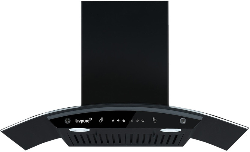 LIVPURE LIV-ELEGA-75-BF-AUTOCLEAN Auto Clean Curved Glass 75 cm| 6 Years Motor Warranty|Heat Autoclean| Gesture Control| Baffle Filter|Powerful Suction | Low Noise Wall Mounted Black 1300 CMH Chimney