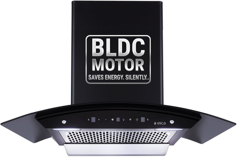 Elica WDFL 900 BLDC HAC LTW MS NERO Auto Clean Curved Glass 90 CM | BLDC Motor | 15 Years Motor Warranty|Heat Autoclean| Gesture Control| Filterless|Powerful Suction | Low Noise Wall Mounted Black 1500 CMH Chimney