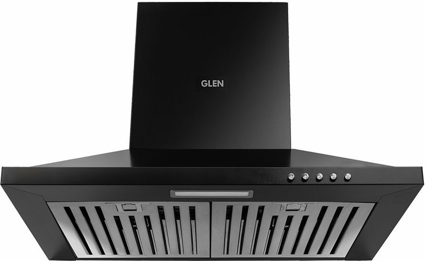 Glen Chimney Mia BLK 60 1100M3 BF LTW Pyramid 60 cm| Baffle Filter | Low Noise Wall Mounted Black 1100 m3/h Chimney