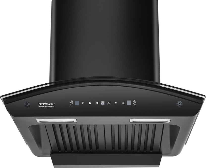 Hindware Smart Appliances Nevio Plus 60 IN Auto Clean | Curved Glass | Baffle Filter | Touch Control | Motion Sensor | 10 Years Motor Warranty | Energy Efficient LED Light | Powerful Suction | Wall Mounted Black 1300 CMH Chimney