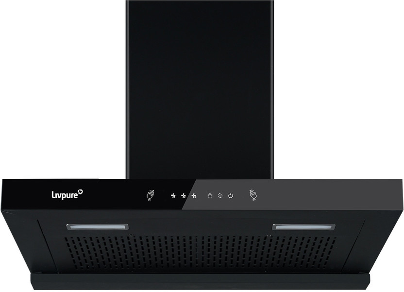 LIVPURE Evora-90 Auto Clean T-Shape 90 cm | 10 Years Motor Warranty| Heat Autoclean| Gesture Control|Filterless| Powerful Suction | Low Noise Wall Mounted Black 1350 CMH Chimney