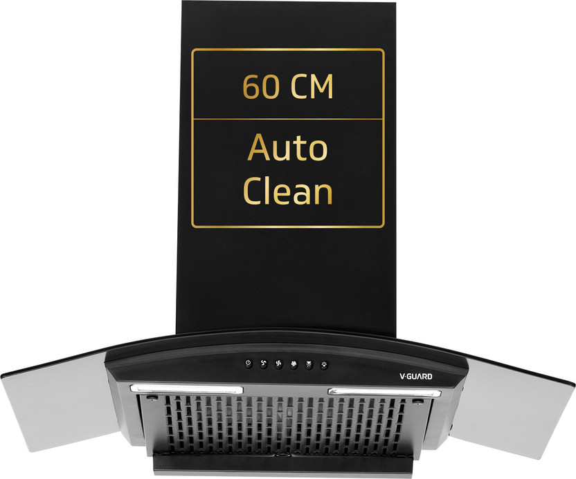 V-Guard C10 1000 CMH 60 cm 60cm | Push Button Control | Powerful Suction Auto Clean Chimney(Wall Mounted, Black)