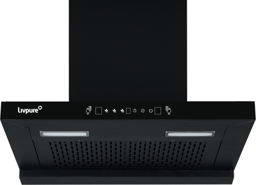 LIVPURE Evora-60 Auto Clean T-Shape 60 cm | 10 Years Motor Warranty| Heat Autoclean| Gesture Control|Filterless| Powerful Suction | Low Noise Wall Mounted Black 1350 CMH Chimney
