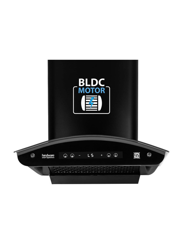 Hindware Smart Appliances Alexio Plus BLDC 75CM 1450 CMH 75 cm | Curved Glass | Filterless | Touch Control, Motion Sensor | Energy Efficient LED Light | Powerful Suction | Auto Clean Chimney(Wall Mounted, Black)