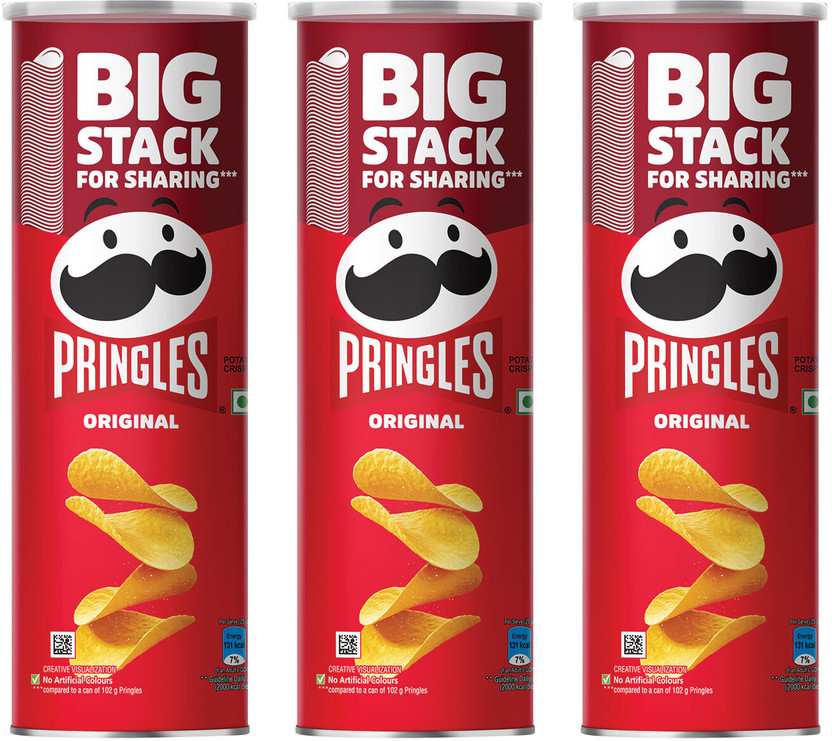 Pringles Original Potato Chips, Crispy Snack, Classic Salted Chips(3 x 141 g)