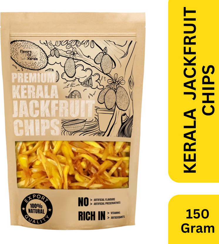 FLAVORS OF KERALA Premium Kerala Jackfruit Chips | Crispy, Tasty, Namkeen Snack Wafers Chips(150 g)