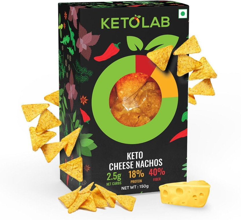Ketolab Keto Cheese Nacho Chips, 2.5g Net Carbs, 18% Protein & 40% Fibre Nachos(150 g)