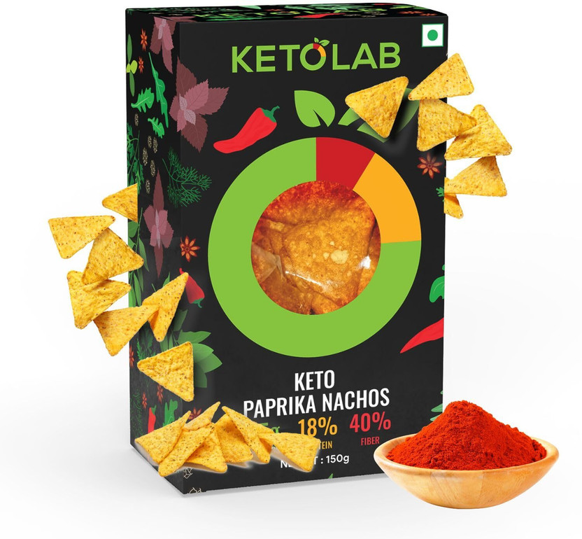 Ketolab Keto Paprika Nacho Chips, 2.5g Net Carbs, 18% Protein & 40% Fibre Nachos(150 g)