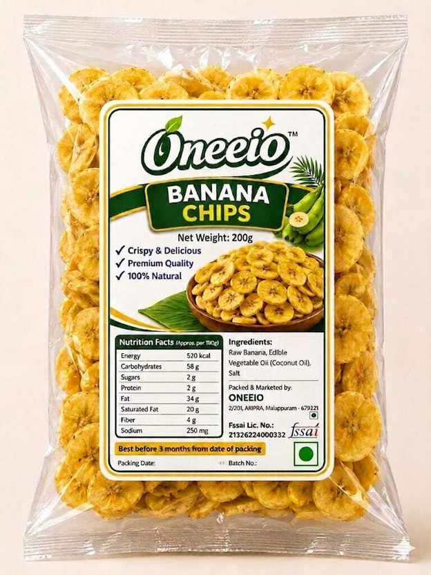 oneeio Kerala Banana Chips Traditional Snack | Ready To Eat Chips(200 g)