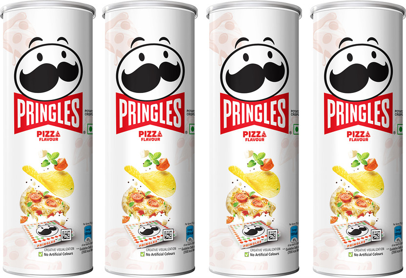 Pringles Potato Chips Pizza Flavor Pack of 4, Crispy Snack for Movie & Game Nights Chips(4 x 102 g)