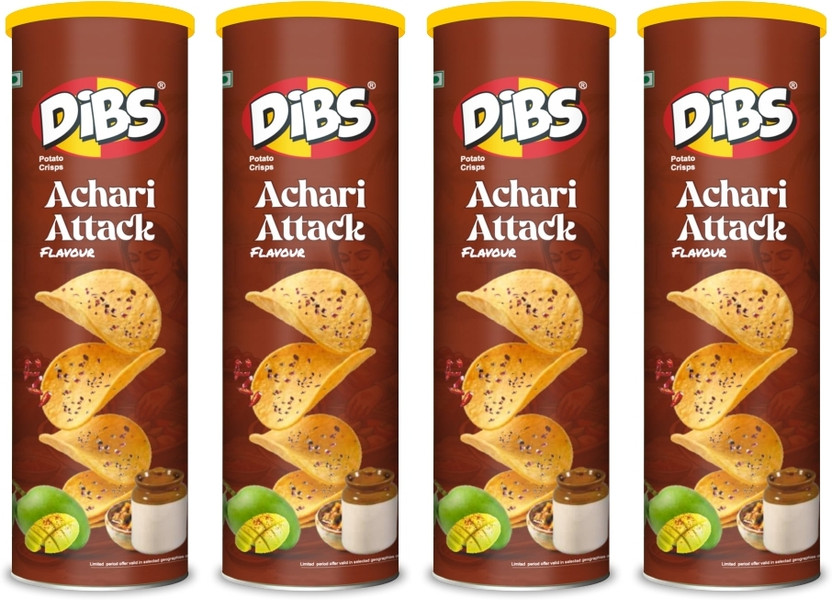 DIBS Potato Chips-Pack of 4 (Achari Attack x 4 ) | (4 x 102 G) Chips(4 x 102 g)