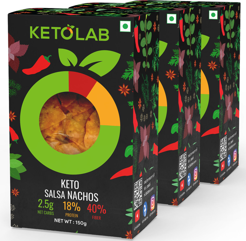 Ketolab Keto Paprika Nacho Chips, 2.5g Net Carb, 18% High Protein & 40% Fibre Nachos(3 x 150 g)