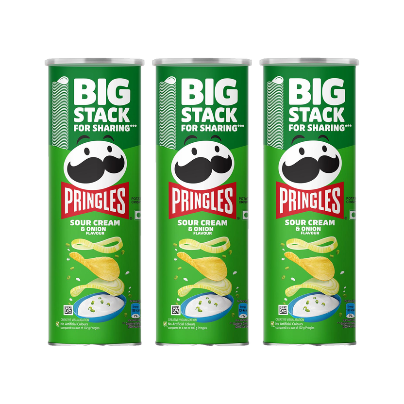 Pringles Sour Cream & Onion Potato Chips, Crispy Snack Chips(3 x 141 g)