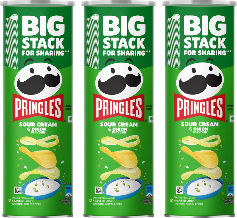 Pringles Sour Cream & Onion Potato Chips, Crispy Snack Chips(3 x 141 g)