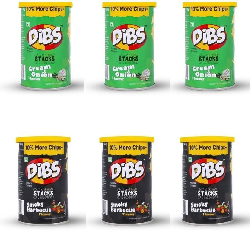 DIBS POTATO CHIPS PACK OF 6 SMOKY BARBQUE AND CREAM & ONION Chips(270 g)