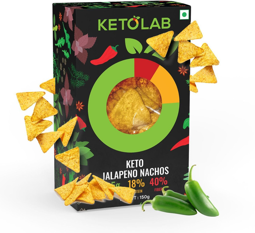 Ketolab Ketolab Keto Jalapeno Nacho Chips, 2.5g Net Carbs, 18% Protein & 40% Fibre Nachos(150 g) - Flipkart Deal